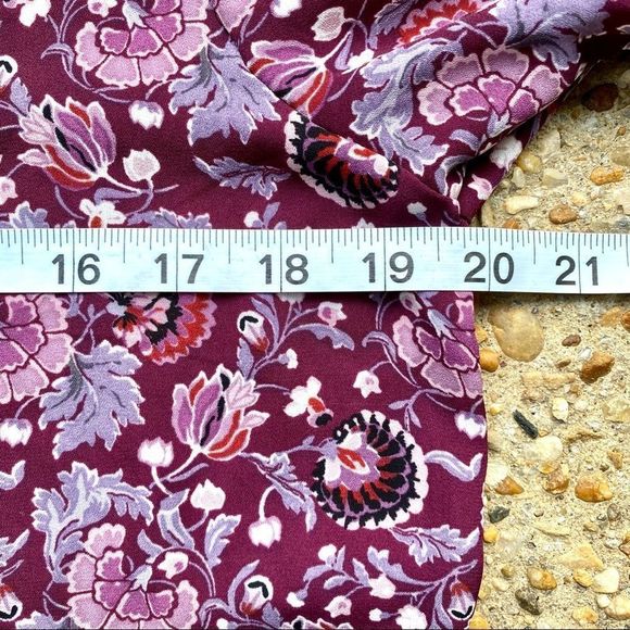 Loft Floral Bell Sleeved Wine-Colored Blouse Size M - Picture 9 of 10